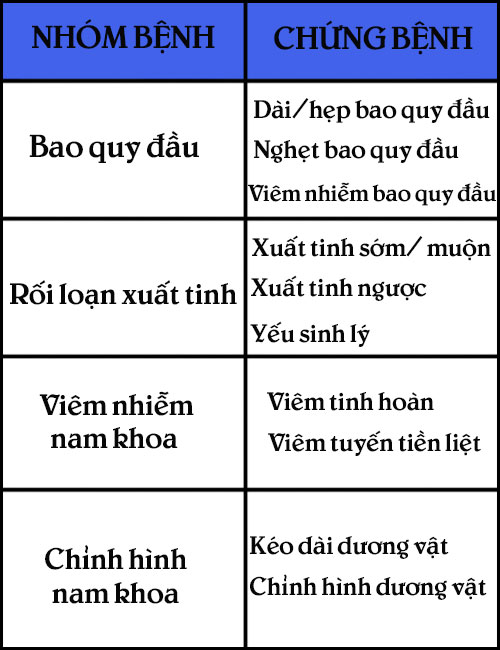 Các bệnh lý nam khoa